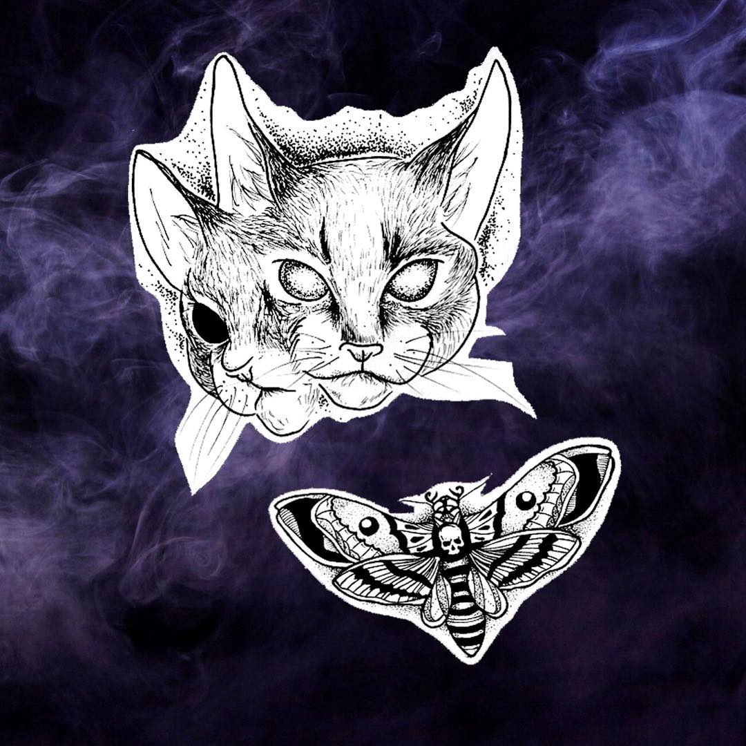 做体育老师的祝先生猫咪蝴蝶纹身手稿