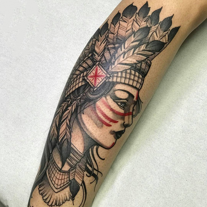 小臂印第安美女纹身图案