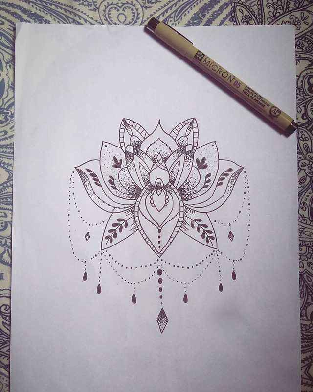 莲花纹身手稿